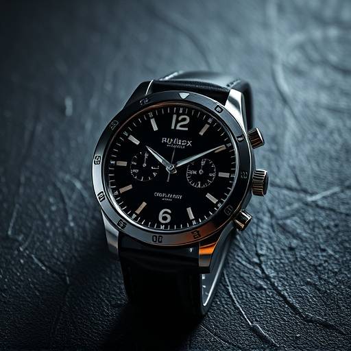 A beautifully lit product shot of a luxury watch on a textured background.