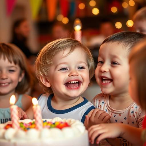 A heartwarming photograph of a child's birthday party, capturing the joy and laughter of the celebration.