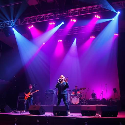 A photographer capturing a live music performance on stage at an event, capturing the energy and excitement.