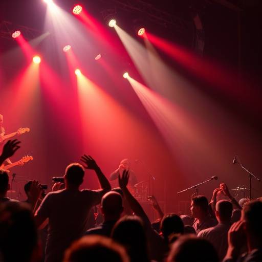 A photographer capturing a live music performance on stage at an event.