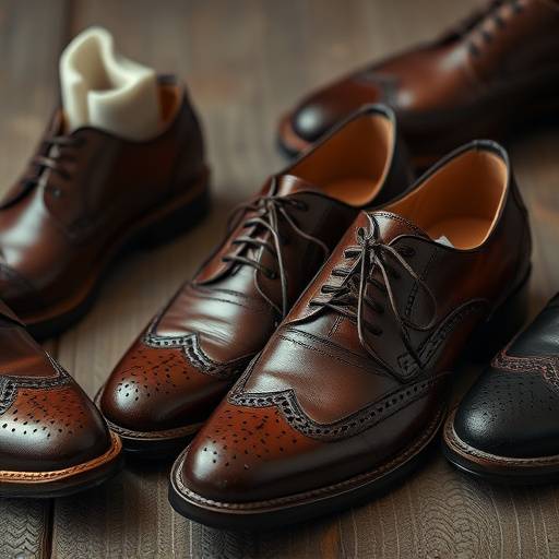 An artistic shot of handcrafted leather shoes, arranged in an appealing manner to accentuate their texture and unique style, perfect for fashion and lifestyle brands.