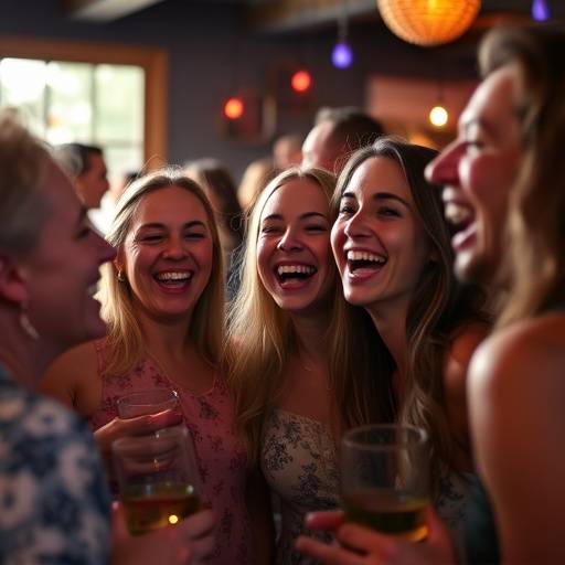 Candid photography capturing the joyful atmosphere of a party, with people laughing and celebrating.