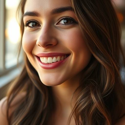 Close-up portrait of a woman smiling warmly.