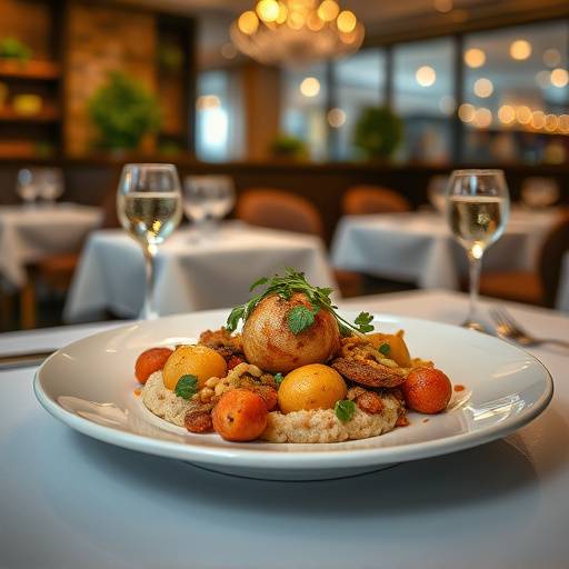 Food photography shot of a beautifully plated dish in a restaurant setting.