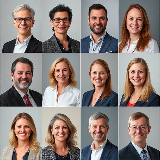 Professional corporate headshots of a diverse team, showcasing confidence and approachability.